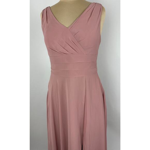 Azazie Size 10 A10 Dusty Rose Bianca A-Line Pleated Chiffon Gown Bridesmaid - Picture 6 of 14